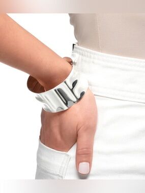 Mayamar silver Hammered Sculpted Wide Cuff Bracelet